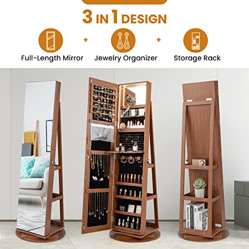LOKO 360° Swivel Jewelry Cabinet, Lockable Jewelry Organizer (Brown) - color: Brown