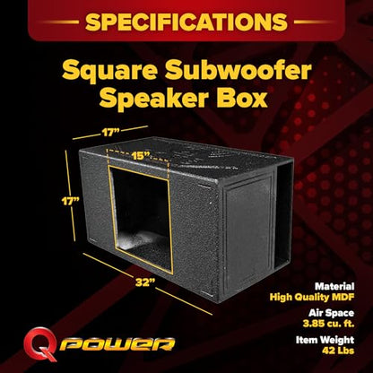 Q Power Single 15" Side-Vented Subwoofer Box for Kicker L7 Square Sub | Durable Custom Car/Truck Enclosure for Vehicle Audio and Bass Sound Systems - style: 15" QBOMB