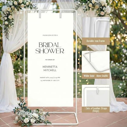 Wedding Welcome Sign Stand Fabric Banner Stand With Design Bundle Rose Vine | Linen Sign Holder Easel Stand for Sign Poster, Bridal Baby Shower With Stand Adjustable Welcome to Our Wedding, White - color: White