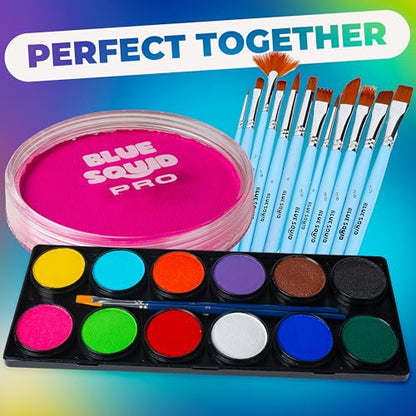 Blue Squid Face Paint Water Based Single Cake Professional Face Paint & Body Paint - Water Activated, Kids Adults Face Painting for Costume, Halloween Makeup, Cosplay - Neon Pink Face Paint 30g - color: Neon Pink