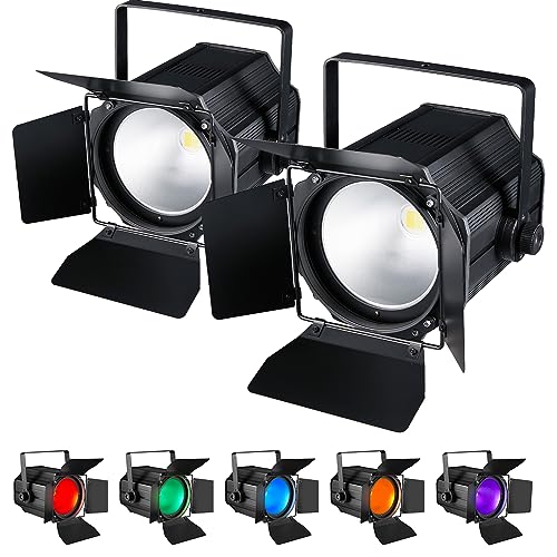 COB Stage Lights with Barn Doors, COB Par Light 200W LED RGBWAUV DMX512 Master-Slave Sound DJ Lighting Spotlight Fresnel for Church Concert Wedding
