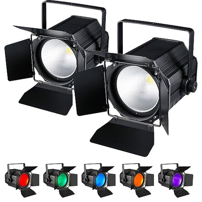 COB Stage Lights with Barn Doors, COB Par Light 200W LED RGBWAUV DMX512 Master-Slave Sound DJ Lighting Spotlight Fresnel for Church Concert Wedding