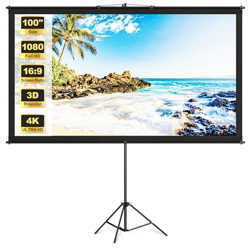 Projector Screen with Tripod Stand, Easy Setup Indoor Movie Screen, Lightweight Foldable Projection Screen for Camping, Home Theater, 100in, 16:9 4K - size: 100inch