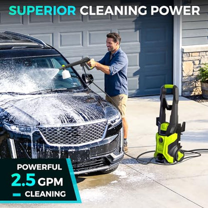 Electric Pressure Washer 5000 PSI 2.5 GPM, Bothlin Portable Power Washer with 4 Quick-Connect Nozzles, Soap Tank & Foam Cannon, High Power Water Pressure Washer for Car, Driveway, Patio, Home Cleaning - color: Black and industrial green