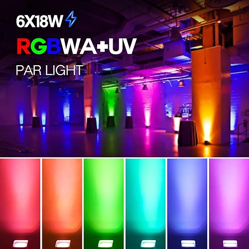 Par Light 6x18W RGBWA+UV WiFi Stage Light with Mobile Phone APP Control for Wedding Party DJ Lights (Black)