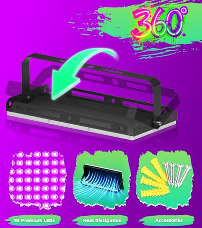 TigQiang 100W 4 Pack Black Light, Glow Party Supplies, Blacklight Halloween | IP66 Waterproof, Blacklights Flood Light for Neon Parties, Body Paint, Birthday, Fluorescent Poster, 6Ft Cord & Plug & Switch - size: 100W-4Pack