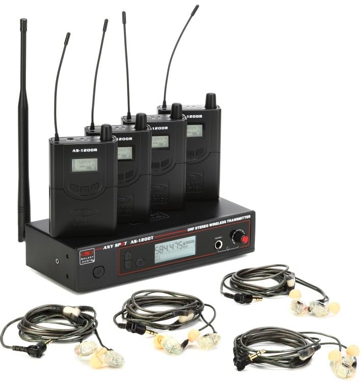 Galaxy Audio AS-1210-4D Wireless in-Ear Monitor System | Transmitter + 4 Receivers + Earbuds | 584-607MHz, Perfect for Bands and Live Performances