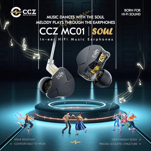 Kinboofi in Ear Monitor, CCZ MC01 10MM Dual-Magnet Large DD Gaming Earbuds, Wired Earbuds,in Ear Monitor Headphones with 5N OFC Detachable Cable No Mic for Musicians Audiophile (Black, No MIC)