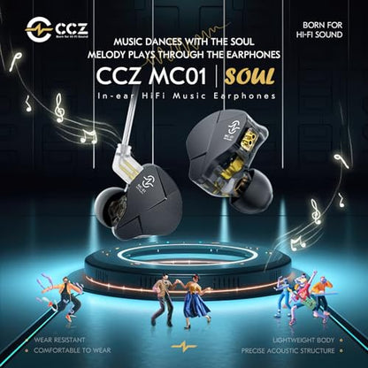 Kinboofi in Ear Monitor, CCZ MC01 10MM Dual-Magnet Large DD Gaming Earbuds, Wired Earbuds,in Ear Monitor Headphones with 5N OFC Detachable Cable No Mic for Musicians Audiophile (Black, No MIC)