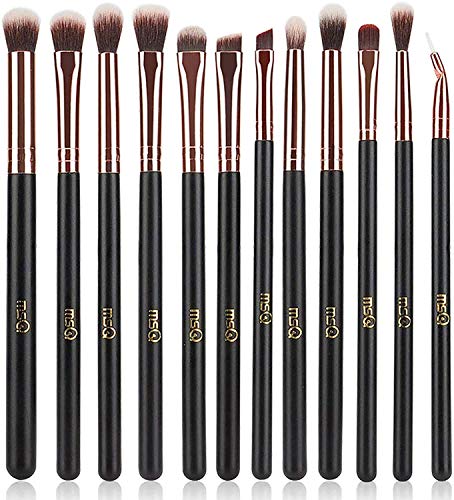 MSQ Eye Makeup Brushes 12pcs Rose Gold Eyeshadow Makeup Brushes Set with Soft Synthetic Hairs & Real Wood Handle for Eyeshadow, Eyebrow, Eyeliner, Blending(without bag) - color: Rose Gold