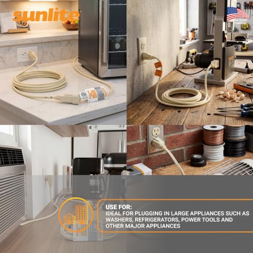 Sunlite 04150-SU EX6/AP Medium Duty Appliance 6-Foot Extension Cord, Three Prong, 14/3 Gauge, 15 Amp, Beige - size: 6'