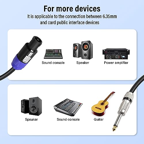 Speakon to 1/4 TS Speaker Cable,NL2FC 2 Pin Speakon Male to 6.35mm (1/4") Mono Male Audio Amplifier Speaker Cord（2M/6.6FT）