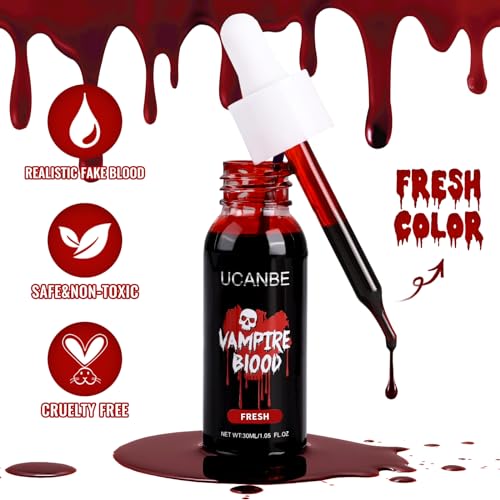 UCANBE Halloween Dripping Fake Blood Realistic Blood Drops Body Paint Washable Fake Blood Makeup Kit For Zombie Vampire Clown Monster Clothes Costume Cosplay SFX Special Effects Makeup 30ML(Fresh) - color: Fresh