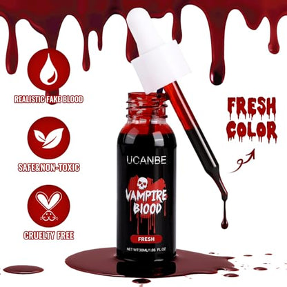 UCANBE Halloween Dripping Fake Blood Realistic Blood Drops Body Paint Washable Fake Blood Makeup Kit For Zombie Vampire Clown Monster Clothes Costume Cosplay SFX Special Effects Makeup 30ML(Fresh) - color: Fresh