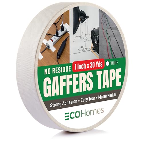 ECOHomes No Residue Gaffers Tape, (1 Inch x 90 FT, White) | Floor Tape, Matte, Gaffer Tape for Securing Cables, Electrical Cords, Extension Cords, Cable Management, Stage, Studio - color: White, size: 1 Inch By 90 FT
