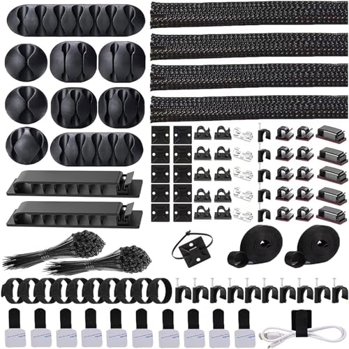 ELII 302PCS Cable Management Kit 4 Cable Sleeve,45Cable Clips