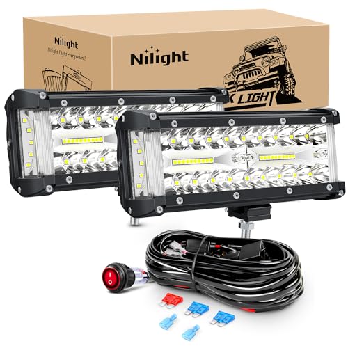 Nilight Side Shooter LED Lights 2PCS 7 Inch with Wiring Kit for Truck SUV - color: Side Shooter Light + Wiring harness