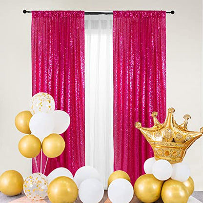 PartyDelight Hot Pink Sequin Backdrop Curtains 2x8ft 2 Panels - color: Hot Pink, size: 24"W x 96"L (Pack of 2)