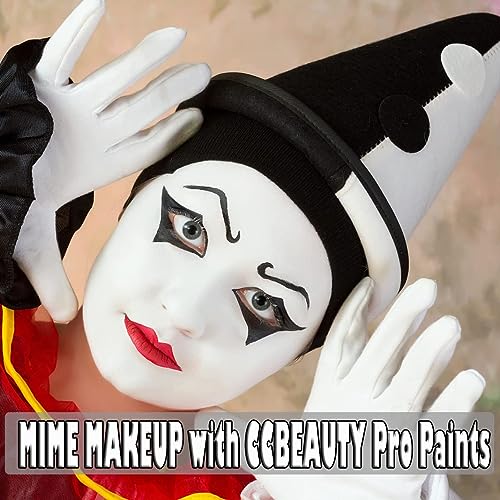 CCbeauty Clown Makeup Kit Professional White Black Red Face Paint Foundation Cream, 6 Brushes,Red Nose for Halloween Special Effects SFX Joker Skeleton Vampire Zombie Cosplay Dress Up Makeup