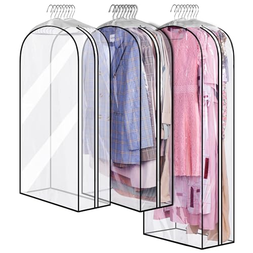 MISSLO 10" Gusseted All Clear Garment Bags for Hanging Clothes 40"+50" Suit Bags for Closet Storage Dresses Protectors for Shirts, Coats, Gowns, 3 Packs - color: Clear, size: 40+50 inch
