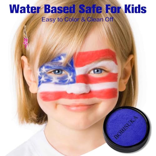 BOBISUKA Dark Blue Face Body Paint, Water-Based Face Painting Kit & Body Paints, Safe Non-Toxic Facepaint for Halloween Avatar Mystique Nebula Yondu Smurf Makeup Costume Cosplay Party Theater & Film - color: Dark Blue