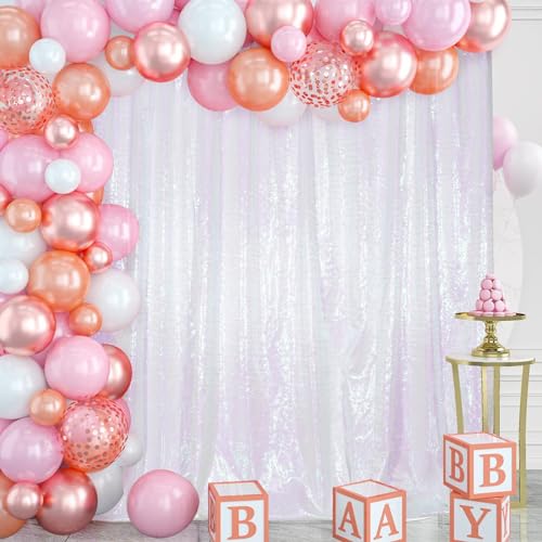 Juya Delight White Iridescent Sequin Backdrop, 6ftx6ft Glitter Photo Backdrop Curtain for Birthday Party Wedding Festival Ceremony - color: Iridescent, size: 6ft x 6ft
