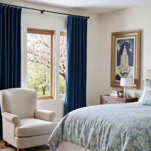 Lazzzy Blackout Dark Blue Velvet Curtains Rod Pocket 52×96 Inch 2 Panels - color: R | Dark Blue, size: 52"W x 96"L (Pack of 2)