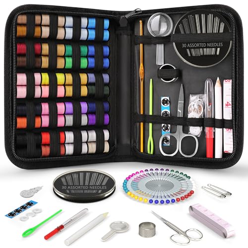 Coquimbo Sewing Kit Christmas Gifts for Grandma, Mom, Traveler, Adults, Beginner, Emergency, DIY Sewing Supplies Organizer Filled with Scissors, Thread, Sewing Needles, Tape Measure etc (Black, L) | Christmas Gifts for Grandma, Mom, Traveler, Needle and T