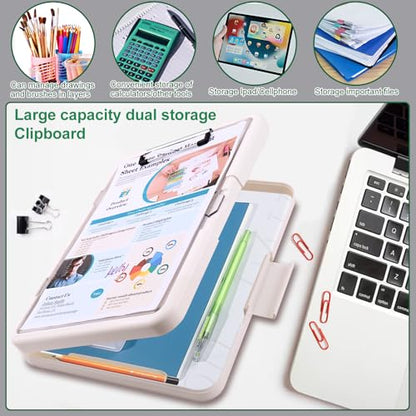 Clipboard, Clipboard with Storage, Heavy Duty Clip Boards 8.5x11, Protective Over Molded Edge, Plastic Clipboards, Contractor Folder with Internal Pen Pouch for Driver (White) - color: White