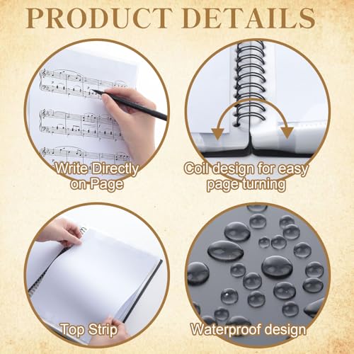 4 Pack Sheet Music Folder, Spiral Binder Organizer for Piano Music Stand, 40 Plastic Sleeves Display 80 Pages, Piano Sheet Holder for Choral Band Orchestra, Fits Letter Size 8.5 x 11 Inch