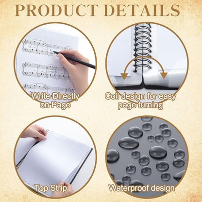 4 Pack Sheet Music Folder, Spiral Binder Organizer for Piano Music Stand, 40 Plastic Sleeves Display 80 Pages, Piano Sheet Holder for Choral Band Orchestra, Fits Letter Size 8.5 x 11 Inch