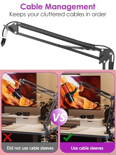 For HyperX Quadcast Boom Arm - Mic Arm with 2 Cable Sleeve, Mic Stand with 3/8" To 5/8" Adapter Compatible with Blue Yeti Fifine Shure SM7B MV7 HyperX QuadCast S AT2020 and Other Microphone - color: HYQC Boom Arm