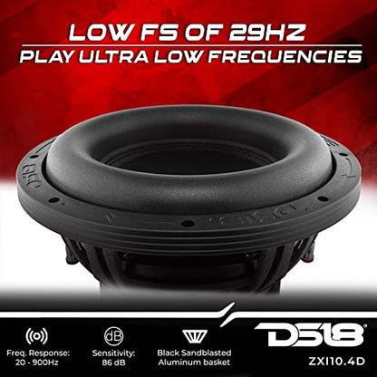DS18 ZXI10.4D 10 Inches High Excursion Car Audio Subwoofer 1600W Watts Dual Voice Coil 4-Ohm 4 Magnets (1 Speaker), Black - style: ZXI10.4D
