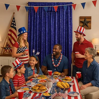 PartyDelight Navy Blue Sequin Backdrop Curtains 2x8ft 2 Panels - color: Navy Blue, size: 24"W x 96"L (Pack of 2)