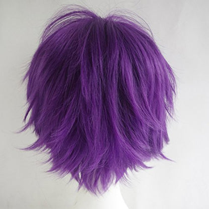 LABEAUTÉ Short Fresh Purple Anime Cosplay Wig Male Men Anime Layered Unisex Heat Resistant Hair Wig with Bangs for Party and Halloween for Gift + Free Cap - color: Fresh Purple