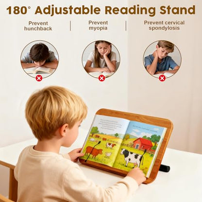 2 in 1 Dual-use Music Stand & Desktop Book Stand, Adjustable Height 16.5"-51", 100% Solid Wood Laptop Floor Stand Book Holder with Elastic Page Clips for Cookbooks (Brown with Tray) - color: Brown With Tray