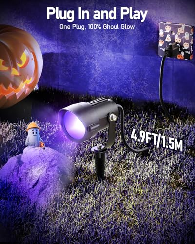 HIBOITEC Halloween Black Light Spotlight Outdoor 12W IP65 Waterproof LED Spot Lights Landscape Lighting with US Plug for Glow Party Body Paint Yard Garden Decorations 4Packs - size: 4 Pack