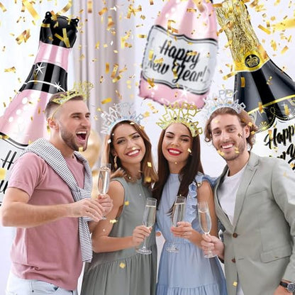 6 Pcs Happy New Year Headband New Years Eve Headwear Gold Silver Glitter Flashing Headband for Christmas 2026 New Year Eve Party Supplies