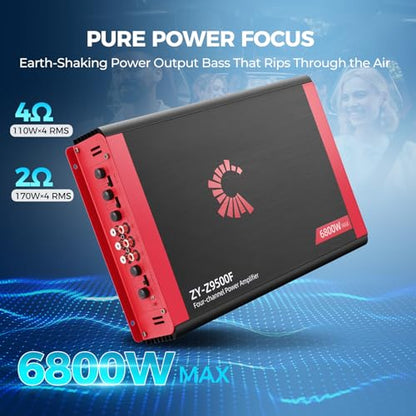 2026 High Power 4 Channel Car Amplifier - 6800W Max, 4x170W RMS @2Ω, 2 Bridged Channels (340W) -Your Commute De-Stresser & Old Car Revival Kit (Large)