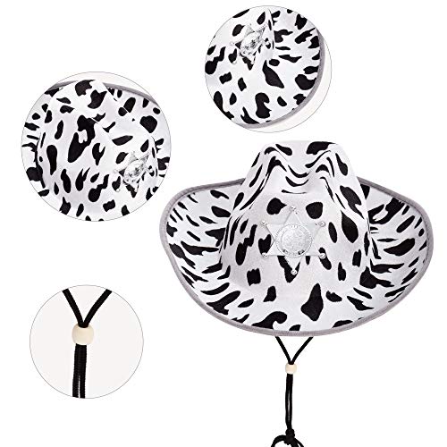 Spooktacular Creations 2 Pcs Adult Kids Felt Cow Print Cowboy Hat, Halloween Costume Accessory for Boys Girls, Cowgirl Hat for Women Wild West Themed Parties
