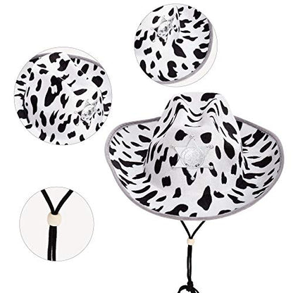 Spooktacular Creations 2 Pcs Adult Kids Felt Cow Print Cowboy Hat, Halloween Costume Accessory for Boys Girls, Cowgirl Hat for Women Wild West Themed Parties