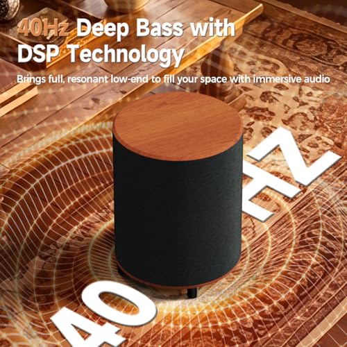 LITTOAK Powered Subwoofer, 6.5’’ Sub with DSP, Up to 100 Watts Home Theater Subwoofers, Down-Firing Subs, Class-D Amp, 40-250Hz, Auto On/Off, Low Pass dial, Phase Switch, Big Bass in Compact Design - color: Brown