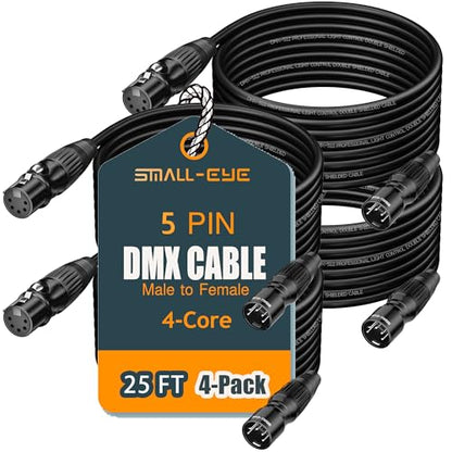 SMALL-EYE 5 Pin DMX Cables 25 ft 4-Pack, 4-Core Male to Female - size: 25 feet -4 Packs