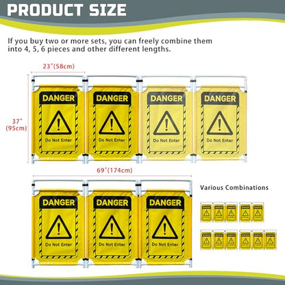 Safety Caution Barricade 3Panels Foldable Security Signs With PVC Tarp Removable Safety Barrier Wet Floor Guard Symbol Clear Printing Safety Fence(Yellow) - color: Yellow-3pcs