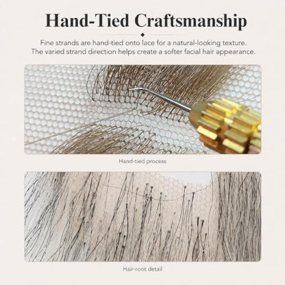 Hand-Tied Human Hair Fake Beard and Mustache for Costumes and Theater | Hand-knotted human hair on lightweight lace creates natural-looking facial hair for costumes, cosplay, theater and film - color: Style 1--03