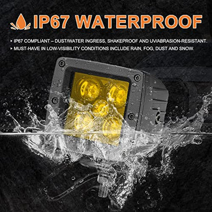 Amber LED Pods, RFROAD LIGHTING 2PCS 3Inch 100W Yellow Fog Lights Square Spot Beam LED Cubes for Truck Pickup Offroad Motorcycle UTV ATV SUV Front Bumper - color: 3 Inch Amber LED Pod Lights