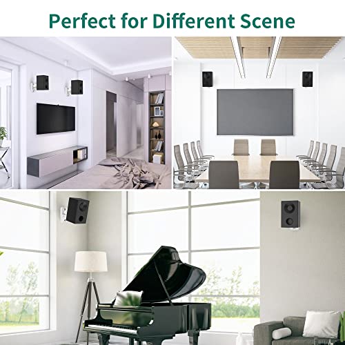 HomeMount Speaker Wall Mount Brackets for Surround Sound, 4 Pack, White | swivel and tilt, universal mounts fit rear speakers, holds up to 8 lbs, anti-slip gear lock, ideal for home theater and music - color: 4P-White