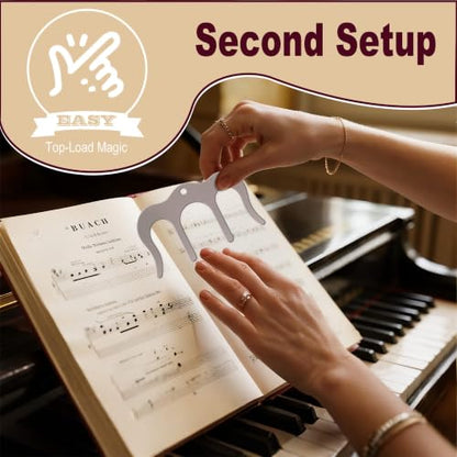 Metal Music Book Clip Set - Black Stainless Steel Music Stand Accessory,Hands Free Book Page Holder for Piano,Keyboard,Cookbooks,Book,with Velvet Carrying Bag (Silver) - color: Silver