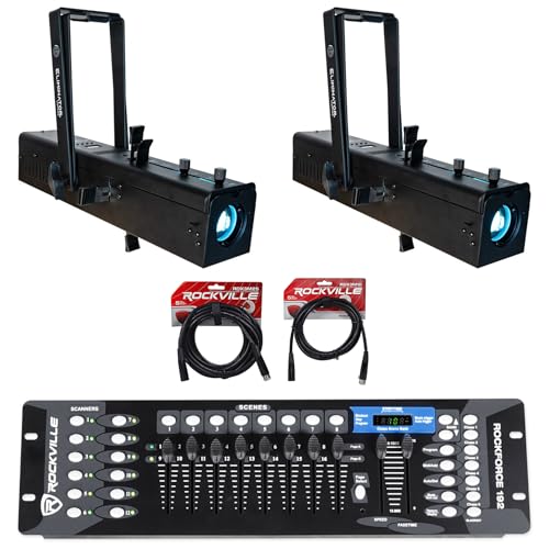 Audiosavings Bundle: (2) Eliminator ADJ IKON Profile Plus GOBO Projector Bundle with (1) ROCKFORCE 192-Channel Light Controller, (1) RDX3M10 10 Ft DMX Cable, (1) RDX3M25 25 Ft DMX Cable (5 Items)