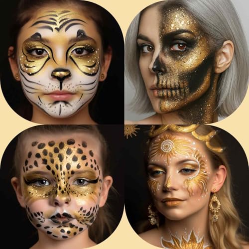 BOBISUKA Metallic Gold Face Body Paint, Water-Based Face Painting Kit & Body Paints, Facepaint for Adults Halloween Golden Masquerade Mask & Skull Special Effects Art Make-Up Costume Cosplay & Theater - color: Metallic Gold